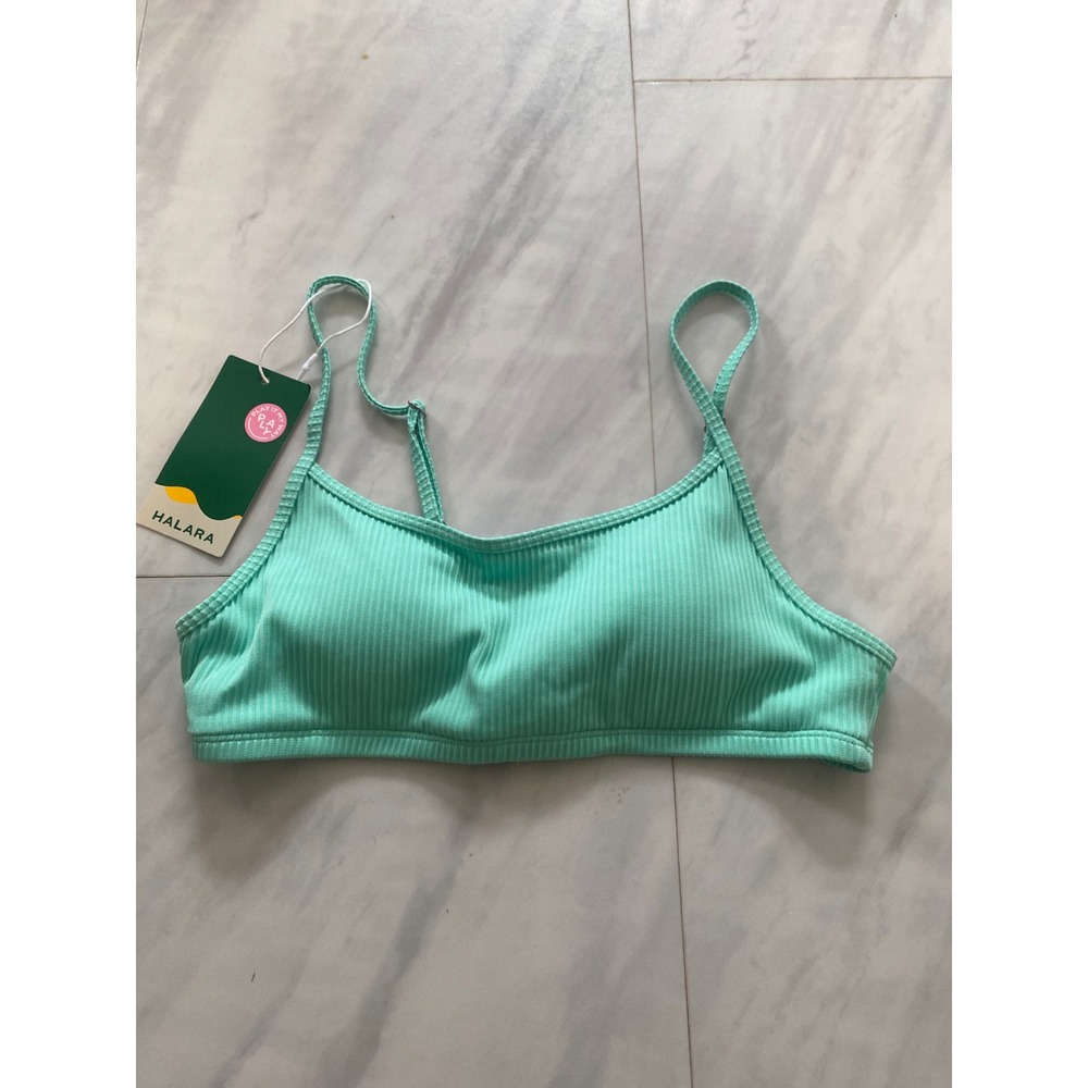 Halara Ribbed Bralette Top Adjustable Straps Sunshine Green Swim‎ Beach Small